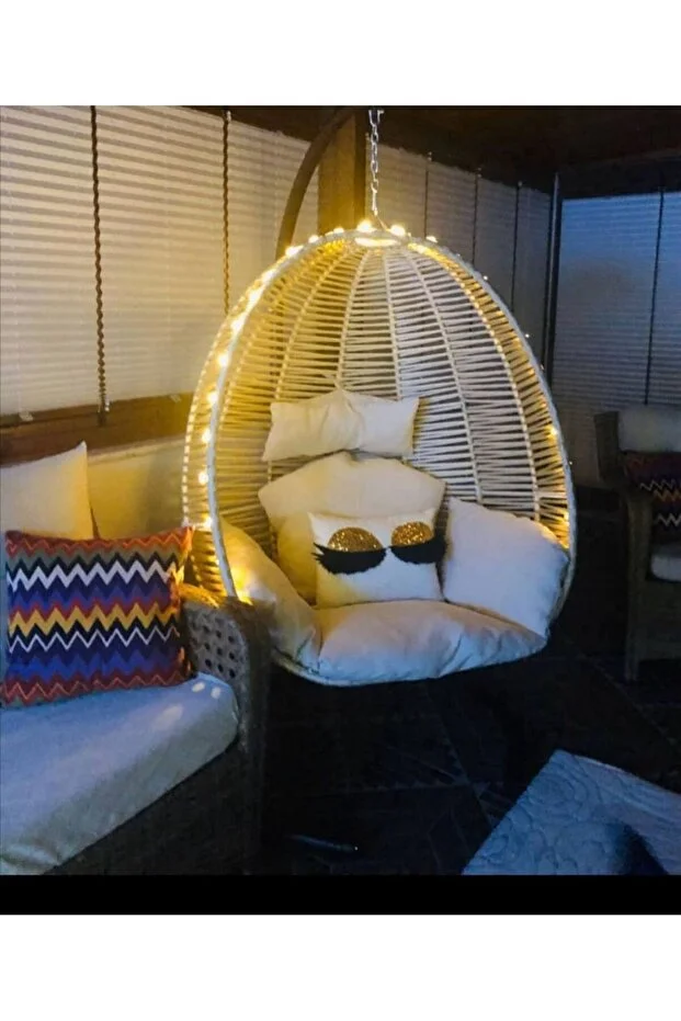 Alaçatı Model Salıncak Tek Kişilik Makrome Ip Örgü Bahçe Balkon Ev Salıncağı